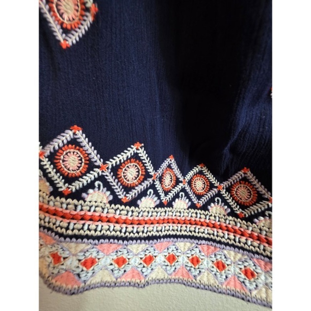 Sundance Navy Blue Embroidered Small Wide Leg Boho Pants Elastic Waist Gauzey - Picture 8 of 16